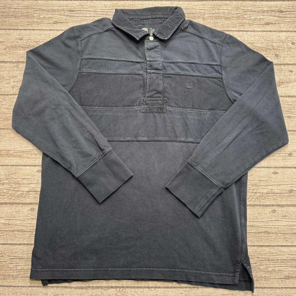 Timberland Rugby Shirt Men's Large Gray Regular Fit Long Sleeve Cotton Athletic